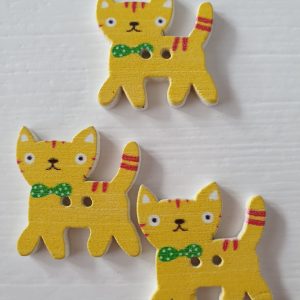 3 gele houten poesjes knopen