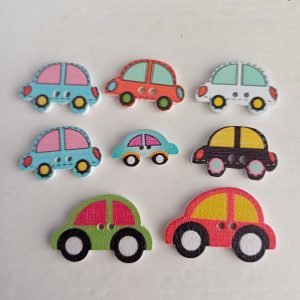 Houten knopen auto's 8 stuks