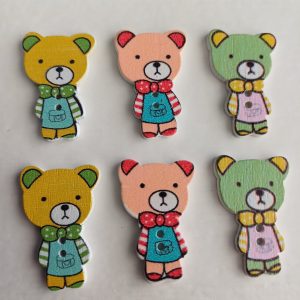 Houten knopen beer 6 stuks