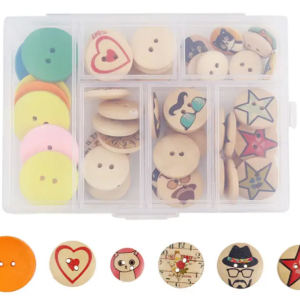 Doosje gekleurde houten knopen