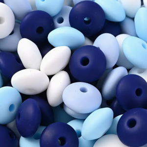Platte silicone kralen blauwe mix 20 stuks