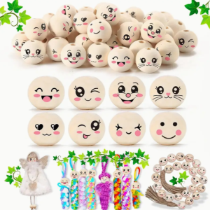 Houten kralen met gezicht 5 stuks