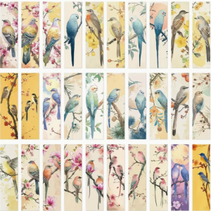 Boekenleggers vogels bloemen 5 stuks